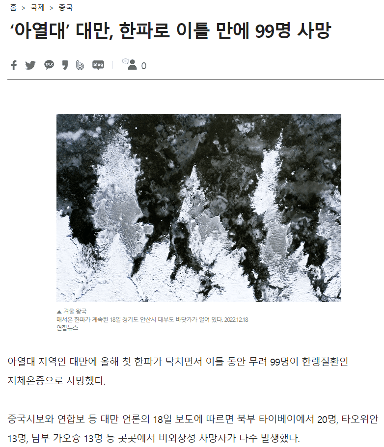 [유머] 한파로 99명 사망한 대만 -  와이드섬